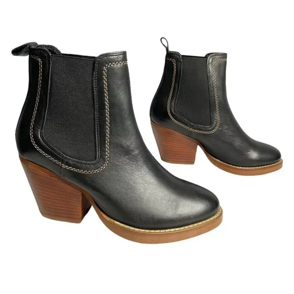 Midas Black Genuine Leather Block Heel Boots Size 36 / 6 RRP$248 Ankle Bootie - Picture 2 of 10